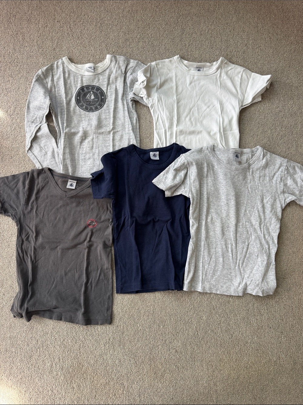 Petit Bateau Kids Tee Set in White, Light Gray, Navy & Charcoal